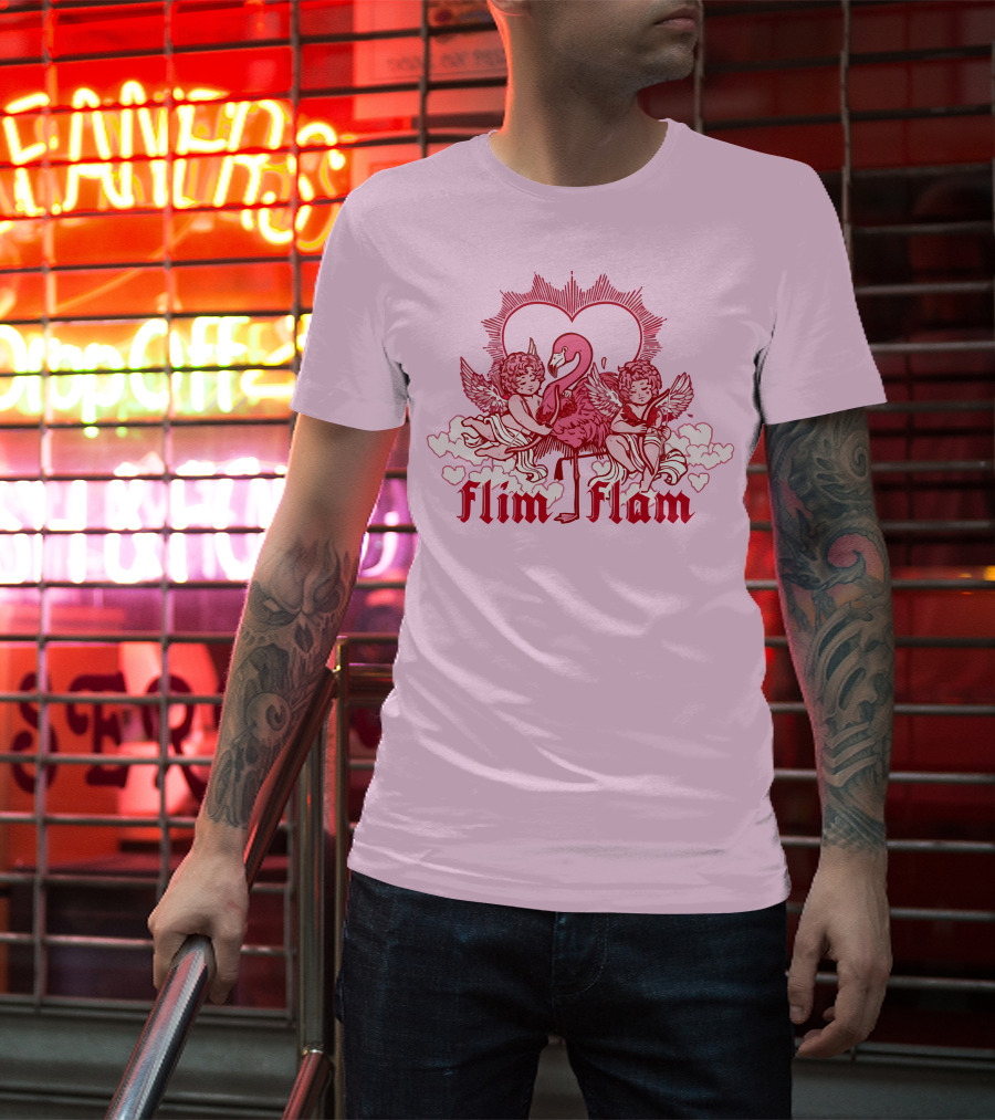 FLIM FLAM CHERUB LIGHT PINK HEART FLAMINGO T-Shirt