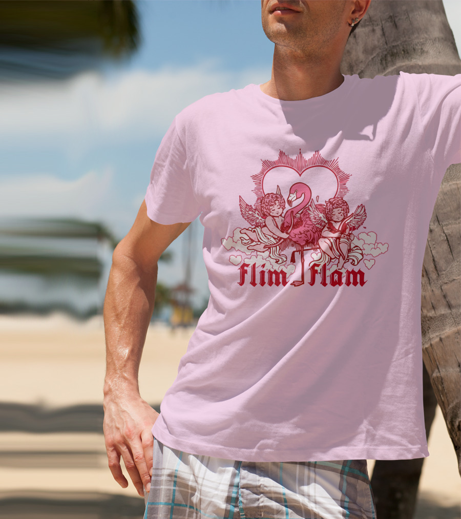 FLIM FLAM CHERUB LIGHT PINK HEART FLAMINGO T-Shirt
