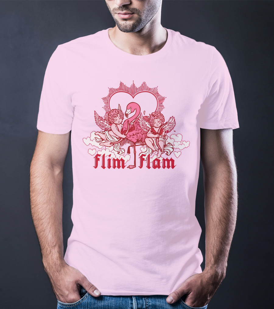 FLIM FLAM CHERUB LIGHT PINK HEART FLAMINGO T-Shirt