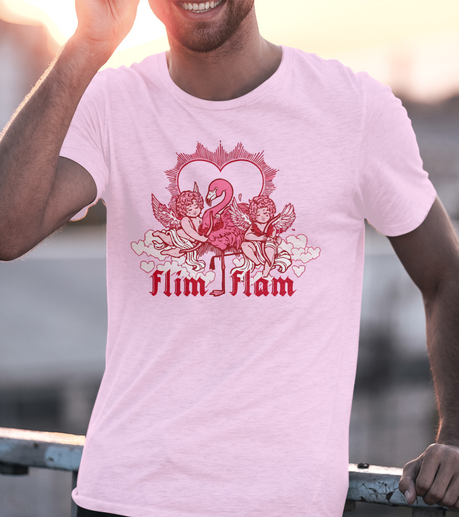 FLIM FLAM CHERUB LIGHT PINK HEART FLAMINGO T-Shirt