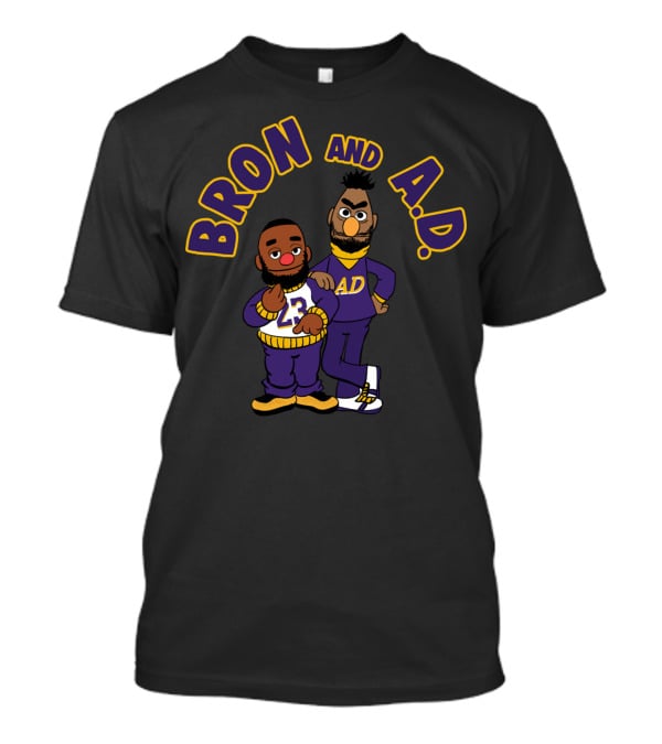 Bron And A.D. Cartoon Characters In Purple And Gold Outfits T-Shirt