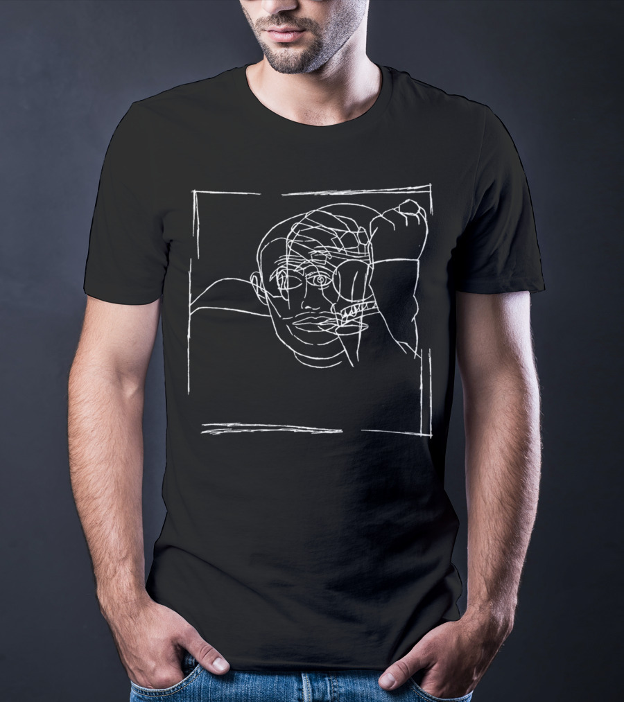 Circles Abstract Line Art Face In Hand Sketch T-Shirt