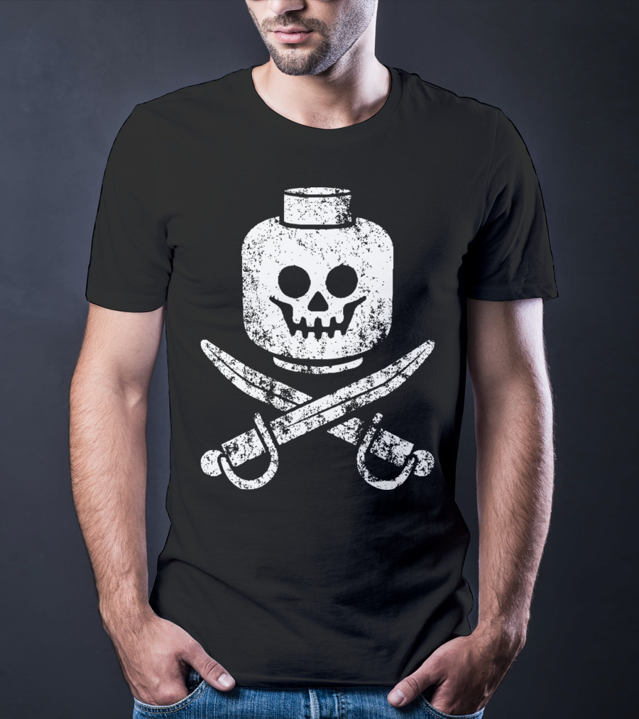Dead Bricks Tell No Tales Pirate Skull And Crossbones Minifigure Head T-Shirt