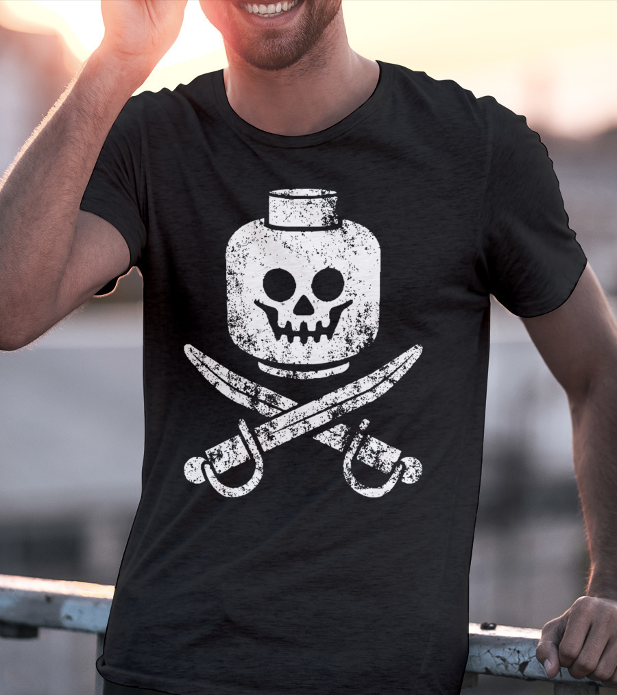Dead Bricks Tell No Tales Pirate Skull And Crossbones Minifigure Head T-Shirt