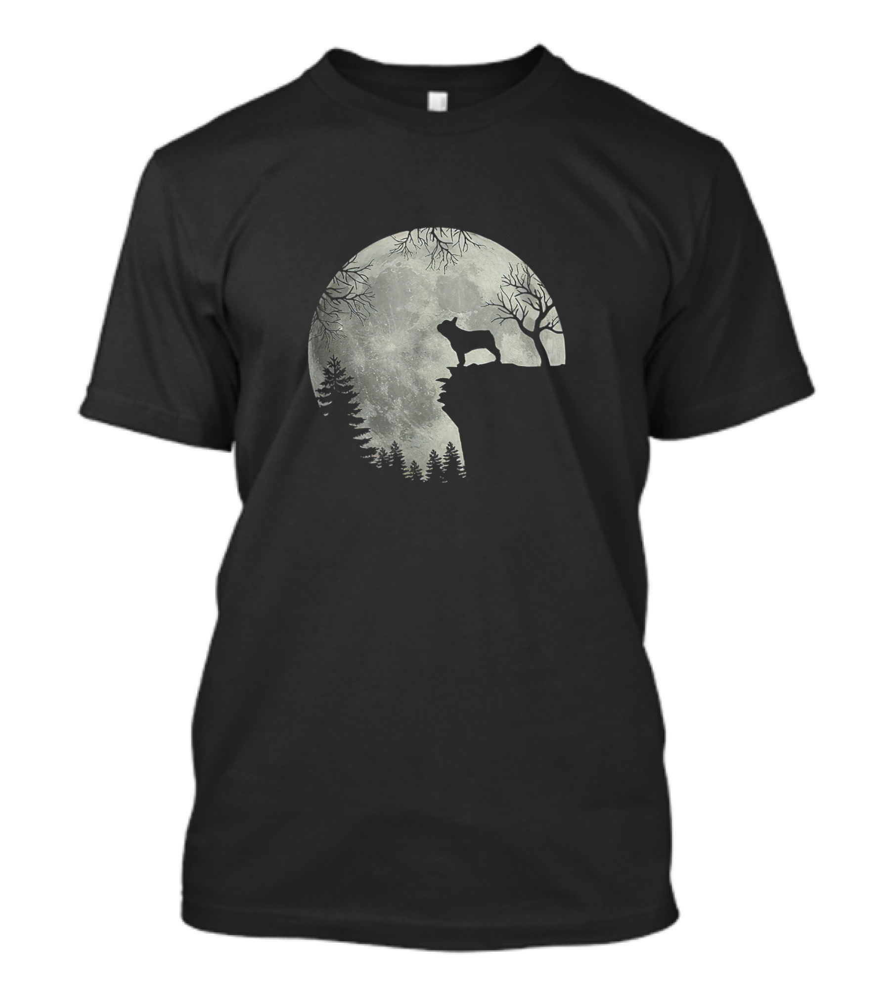 French Bulldog Silhouette Howling At Moon Halloween Scene T-Shirt