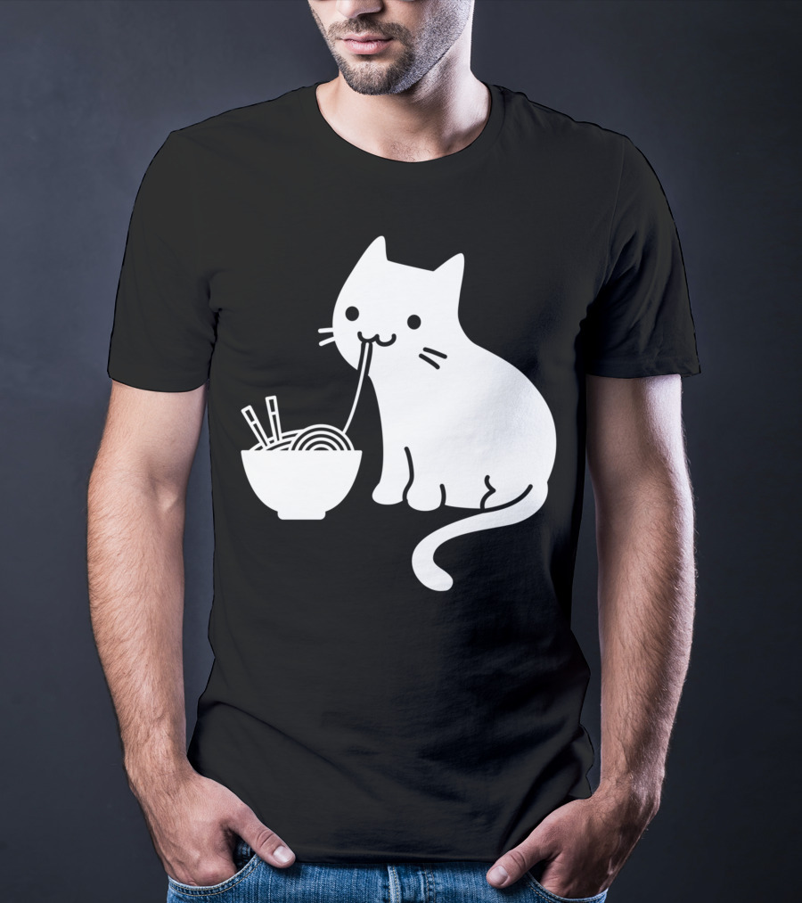 Chat Mignon Manger Ramen Essentiel Blanc Noir T-Shirt