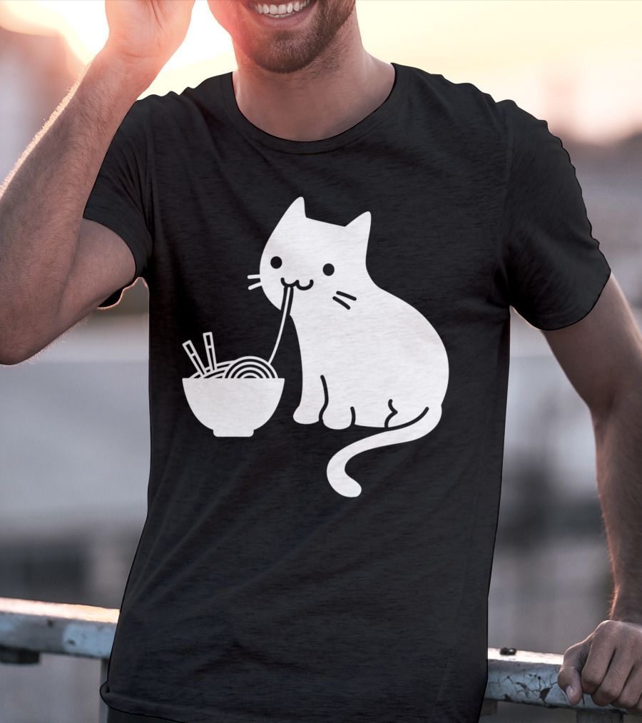 Chat Mignon Manger Ramen Essentiel Blanc Noir T-Shirt