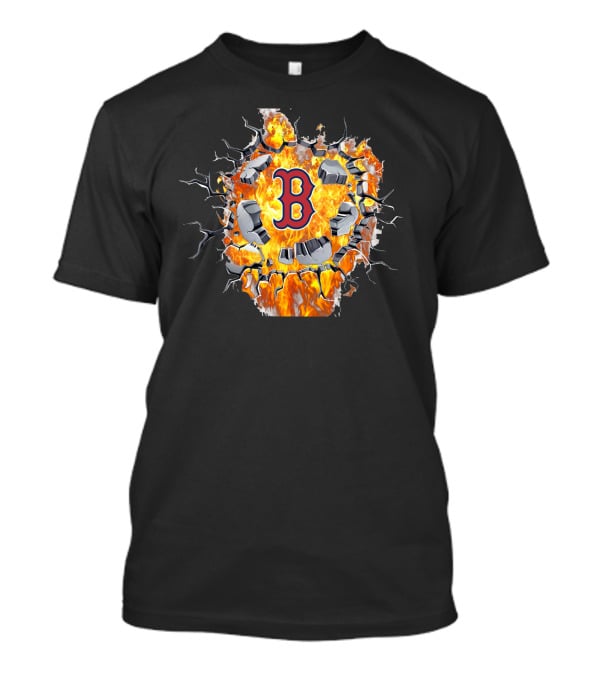 Boston Red Sox B Logo With Cracking Fiery Explosion T-Shirt