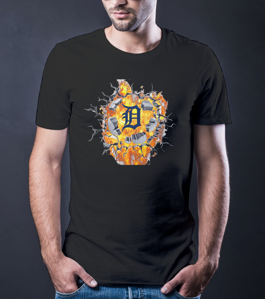 Detroit Tigers Fiery Cracked Wall T-Shirt