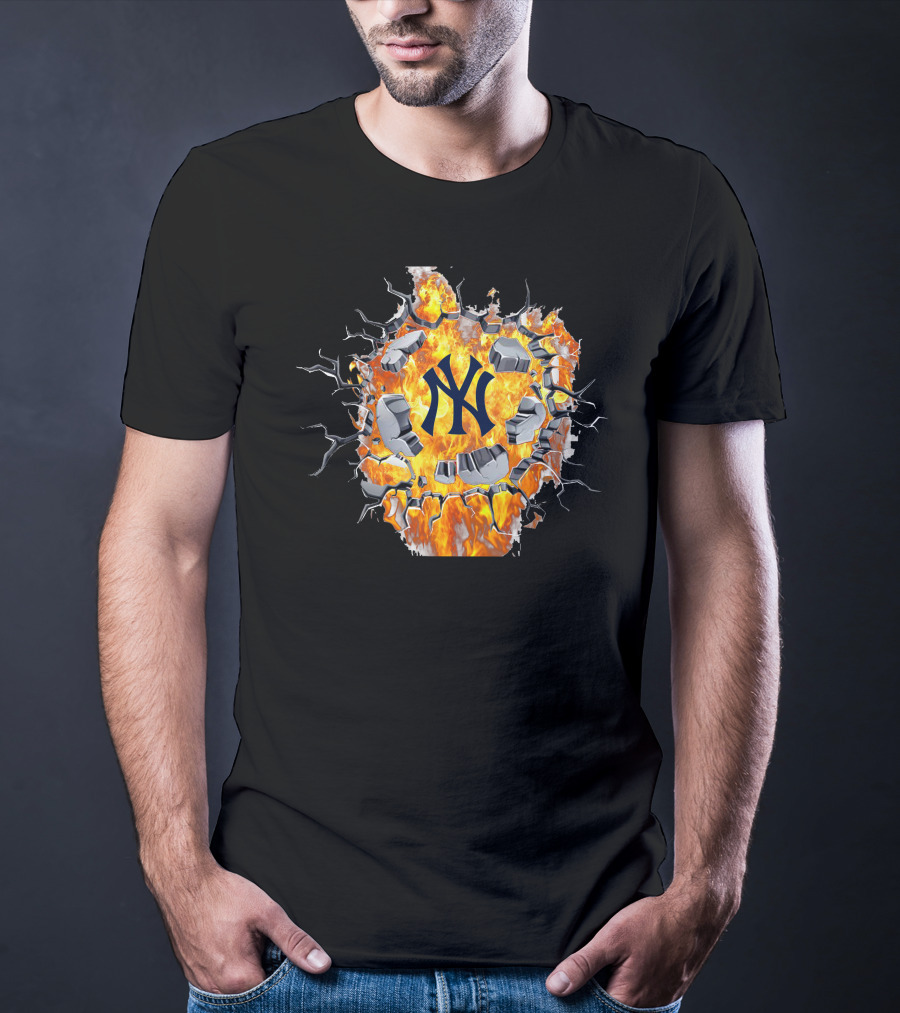 New York Yankees Fiery Logo With Cracked Concrete T-Shirt