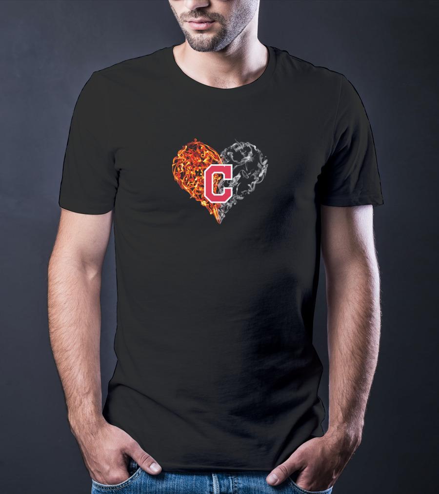 Cleveland Indians C Logo Burning And Smoky Heart T-Shirt