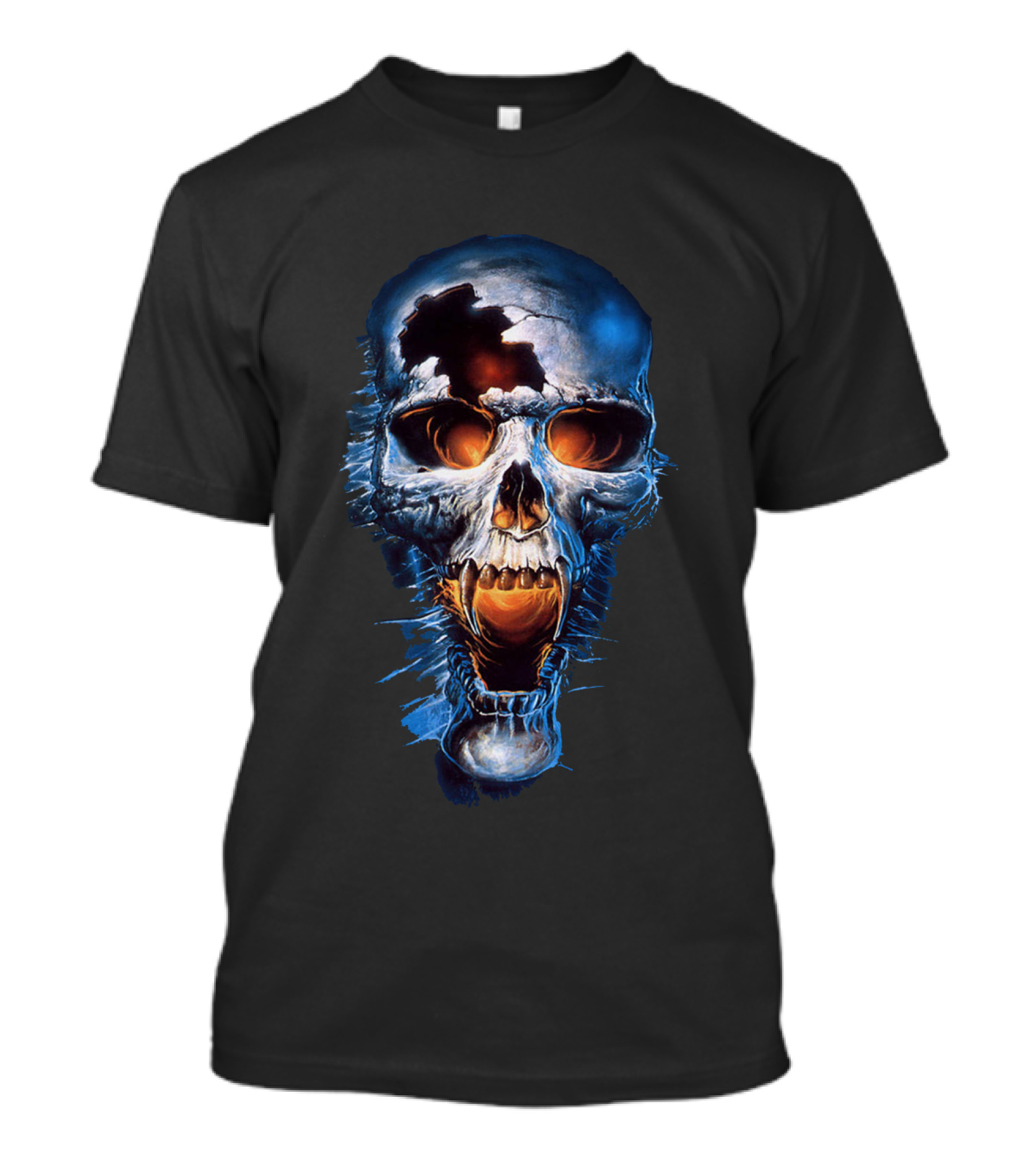 Skull Halloween Blue Metallic Fiery Eyes T-Shirt