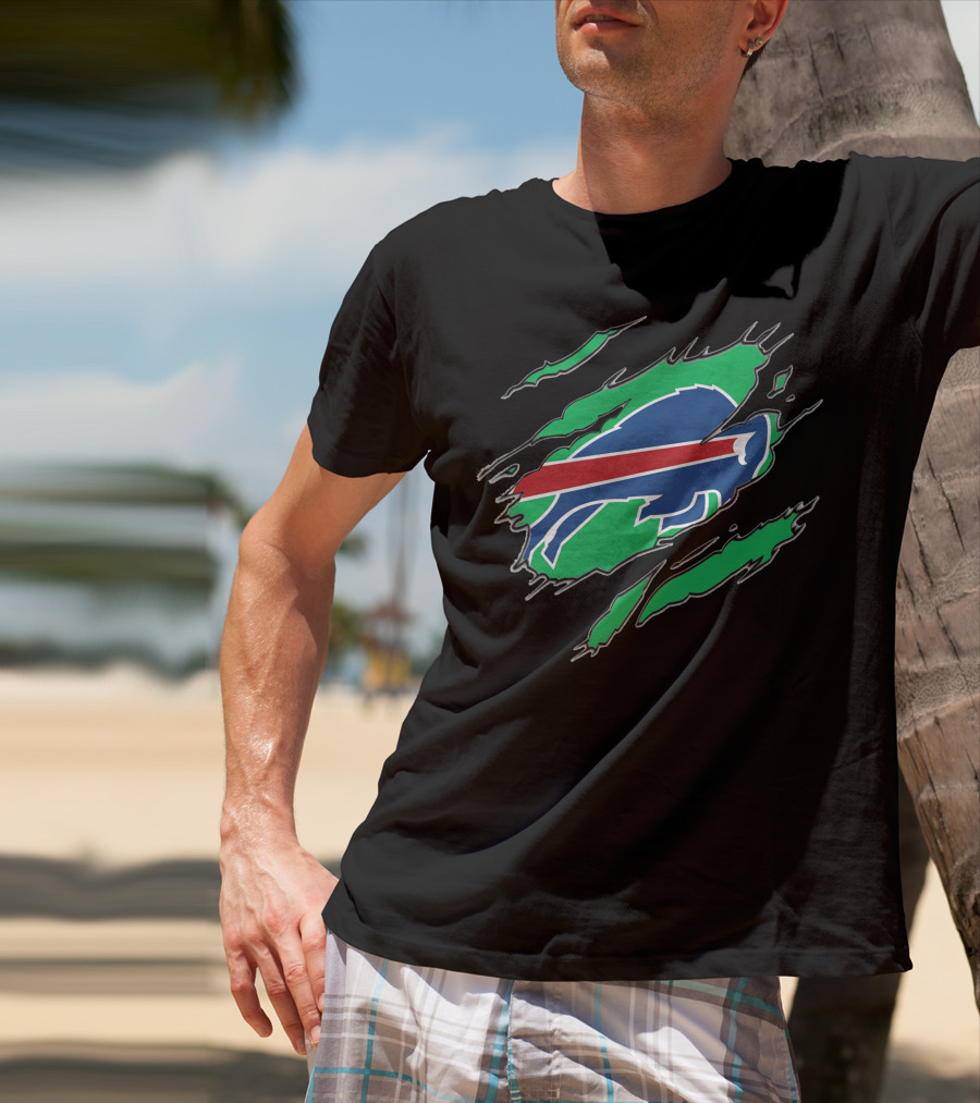Buffalo Bills Logo With Green Claw Marks T-Shirt
