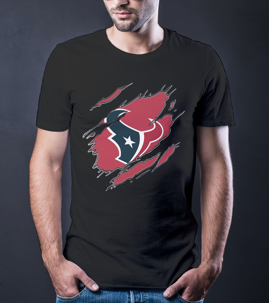 Houston Texans Claw Marks Logo Rip Texas Pride T-Shirt