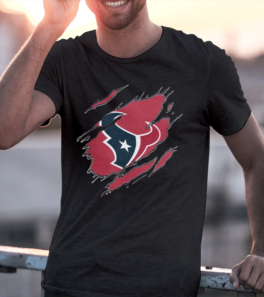 Houston Texans Claw Marks Logo Rip Texas Pride T-Shirt