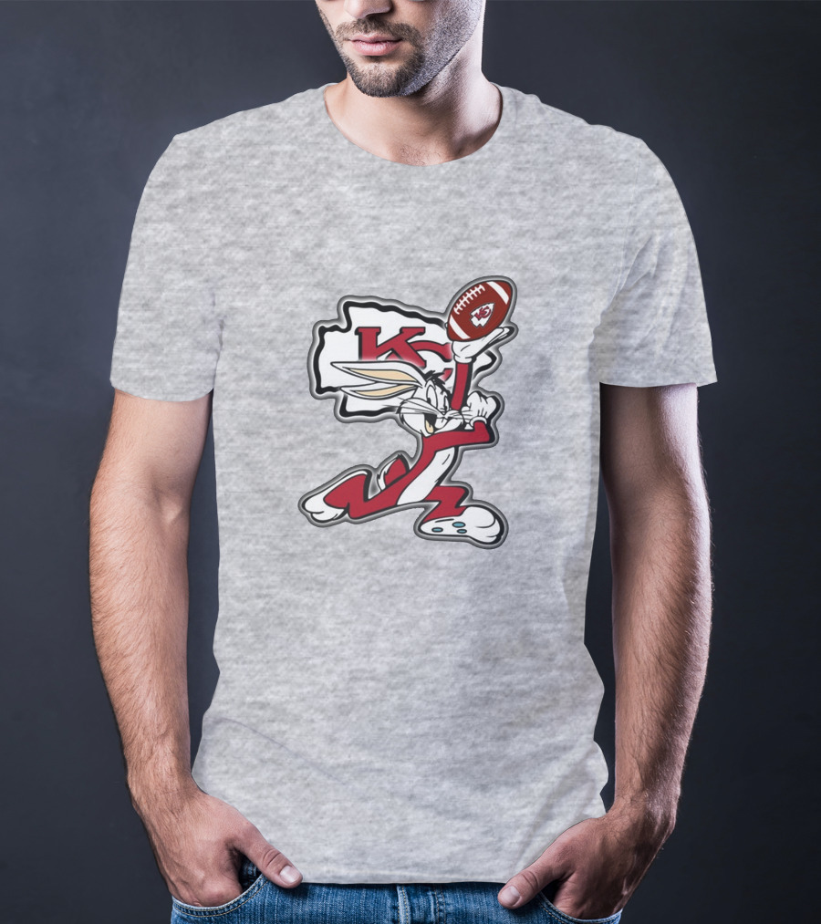 Kansas City Chiefs Bunny Holding Football With Kc T-Shirt