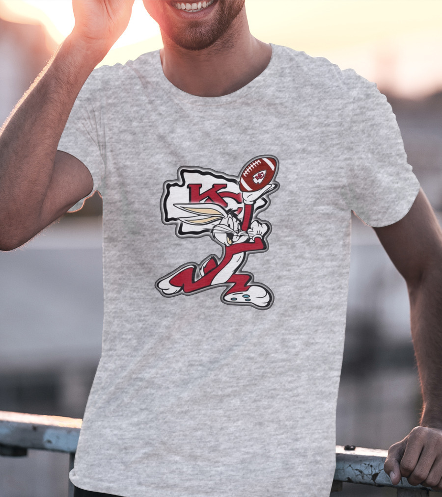 Kansas City Chiefs Bunny Holding Football With Kc T-Shirt