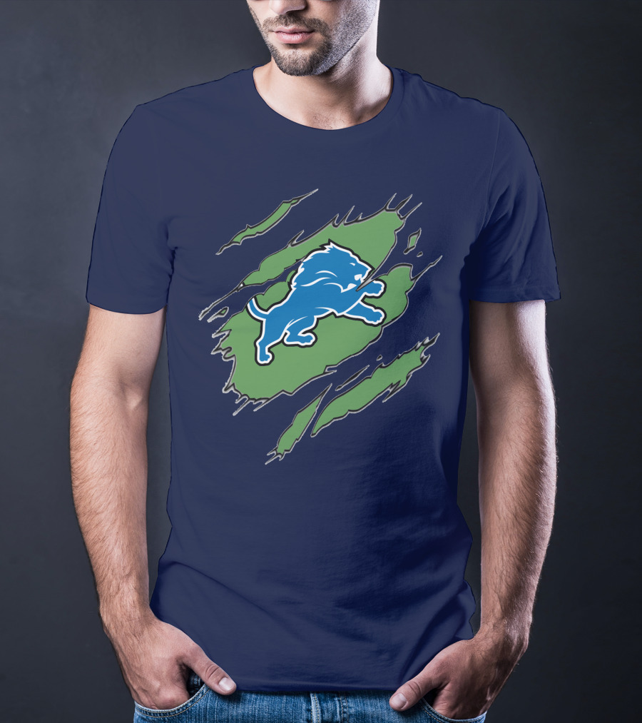 Detroit Lions Blue Roaring Lion With Claw Marks T-Shirt