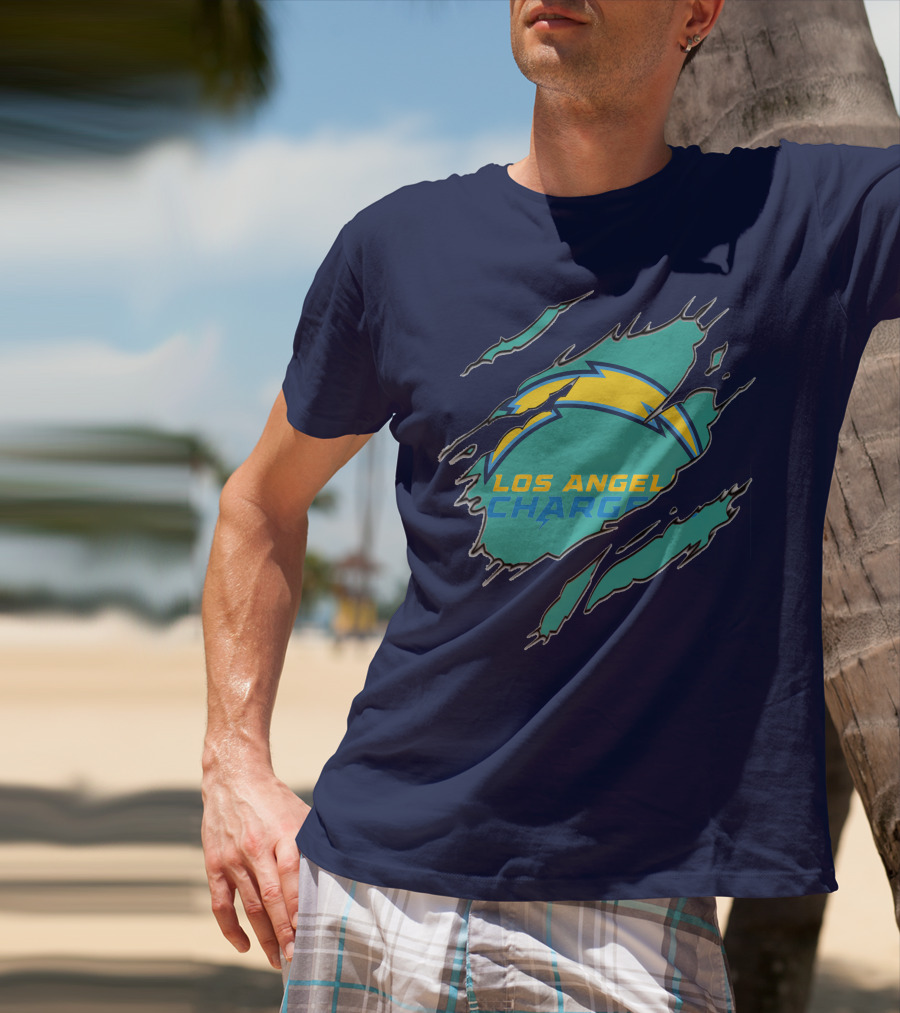 Los Angeles Chargers Logo With Bolt Design And Ripped Claw Marks T-Shirt