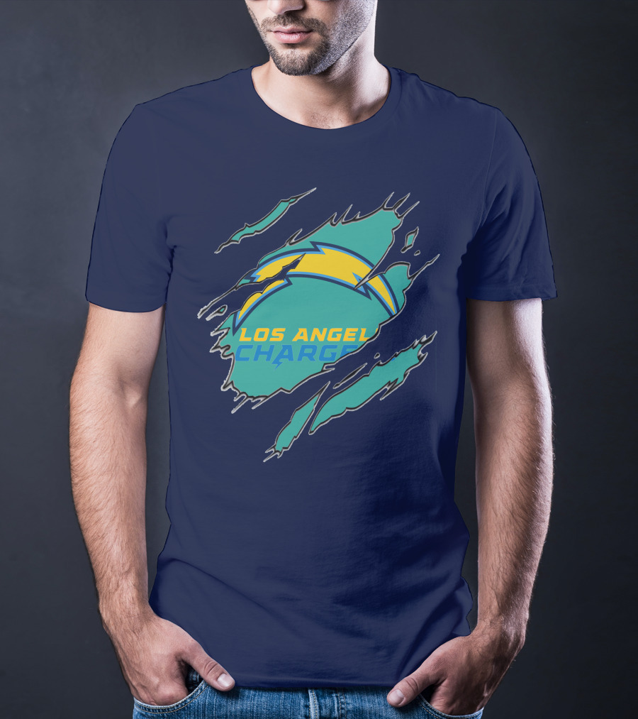 Los Angeles Chargers Logo With Bolt Design And Ripped Claw Marks T-Shirt