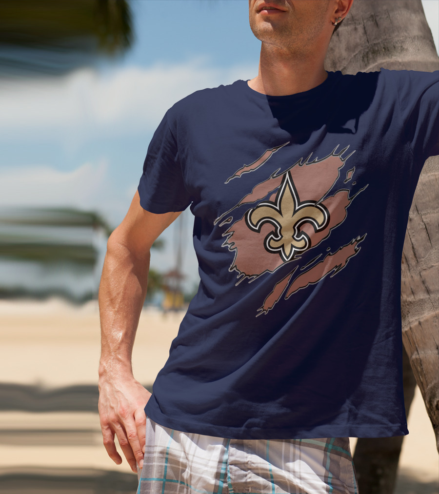 New Orleans Saints Fleur-De-Lis Claw Marks Blue And Gold T-Shirt
