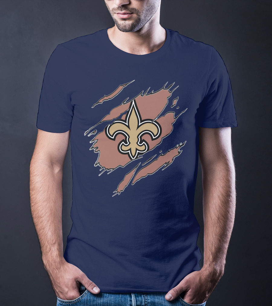 New Orleans Saints Fleur-De-Lis Claw Marks Blue And Gold T-Shirt