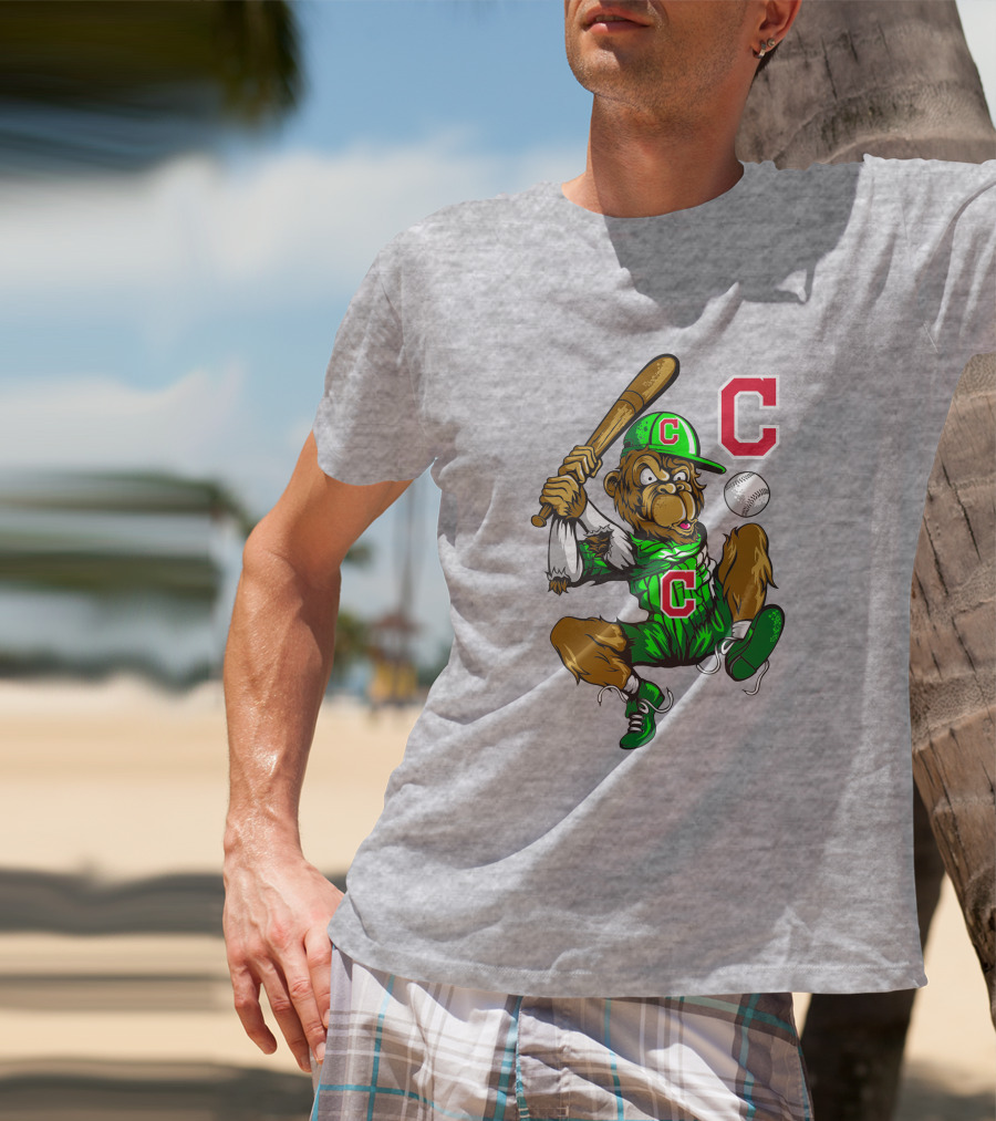 Cleveland Indians Home Run C Logo Green Jersey Baseball Bat Mascot T-Shirt