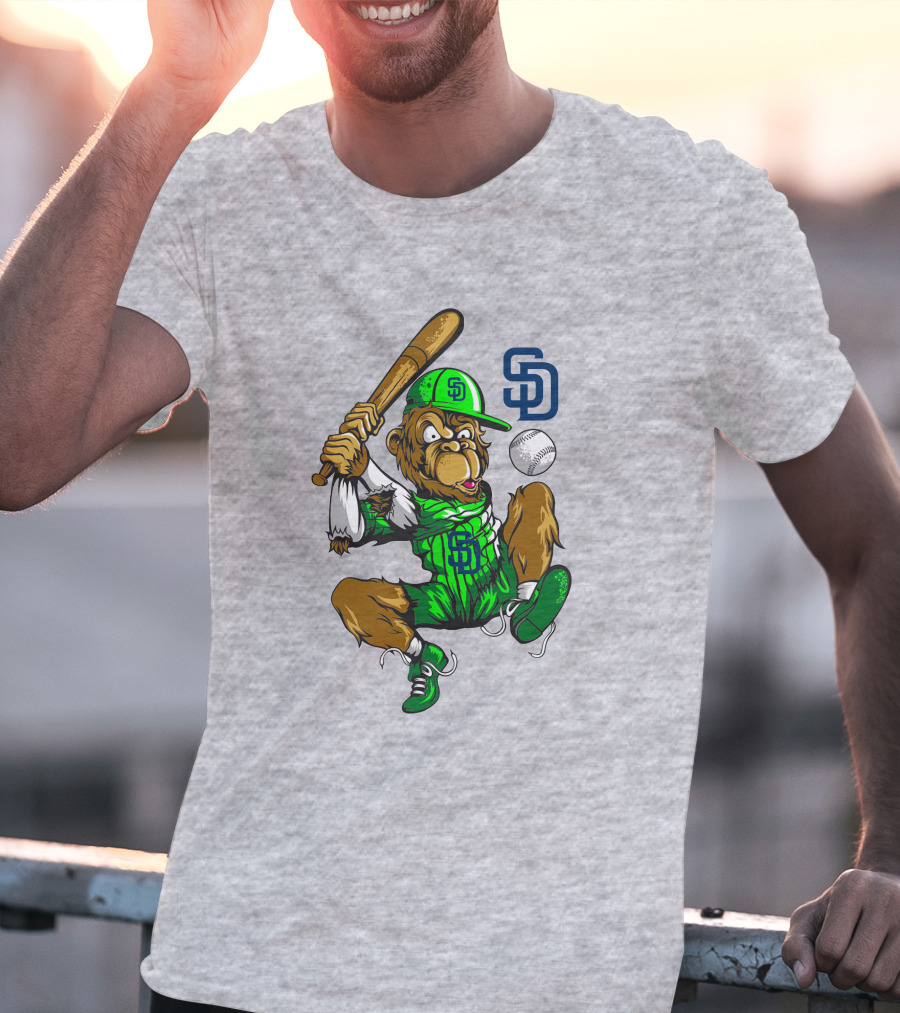 San Diego Padres Baseball Monkey With Cap And Bat T-Shirt
