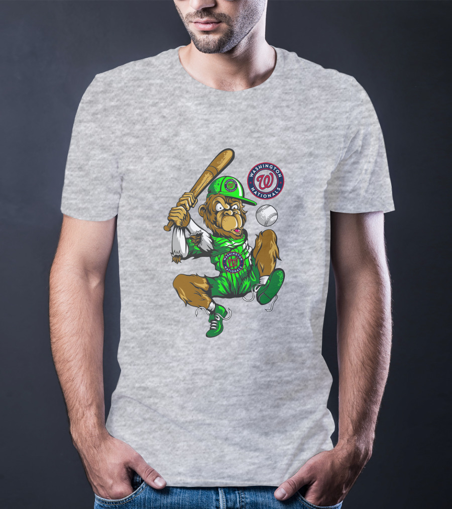Washington Nationals Home Run Baseball Logo Monkey In Green Uniform T-Shirt