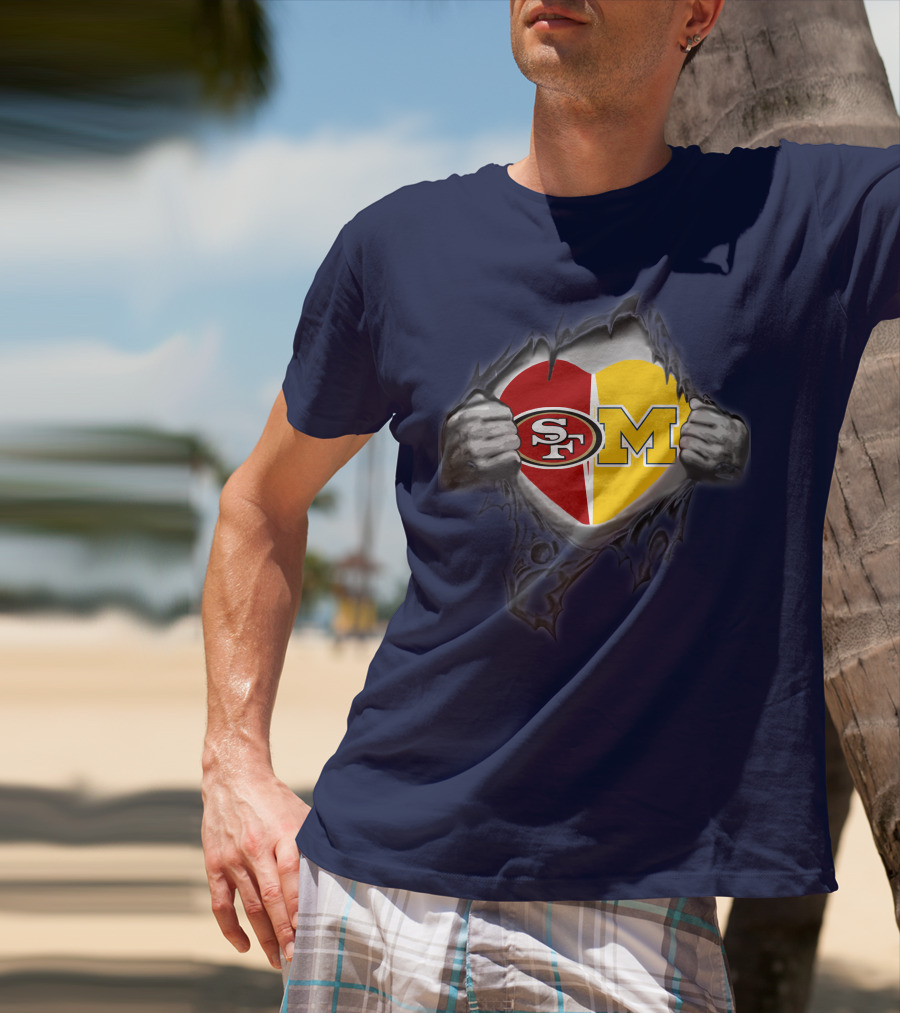 San Francisco 49ers Michigan Wolverines Heart Loyalty Fusion T-Shirt