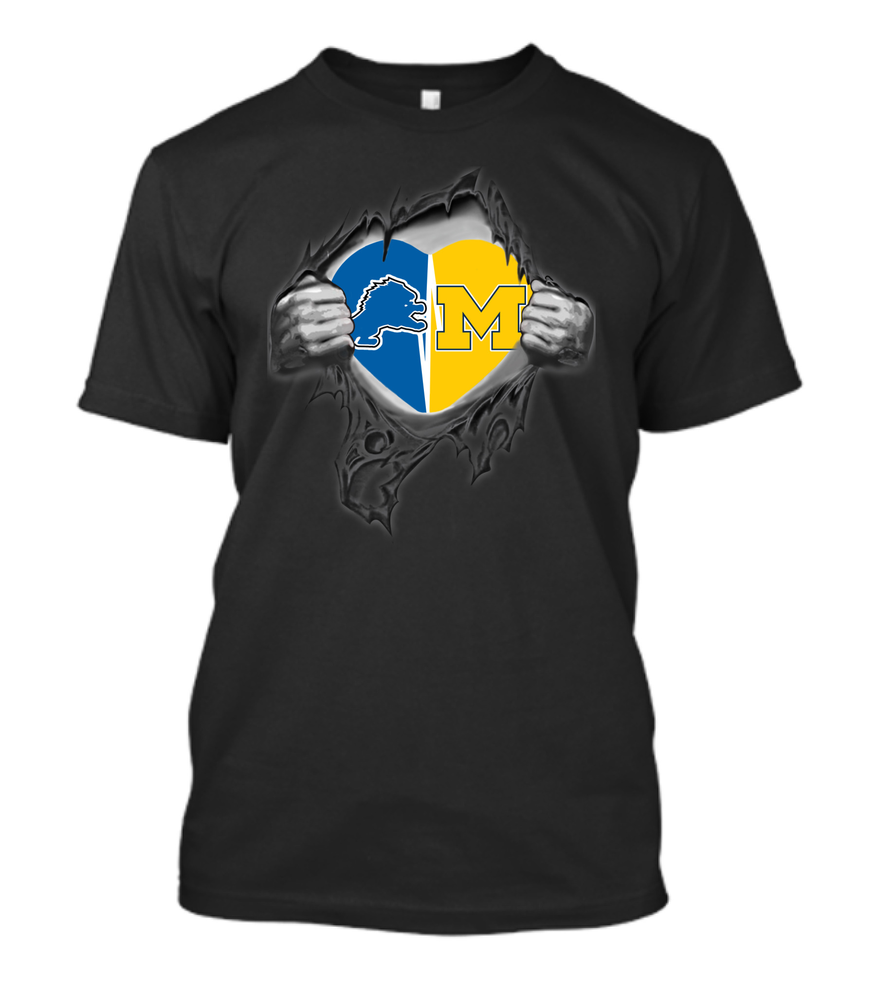 Detroit Lions Michigan Wolverine Heart Fusion T-Shirt