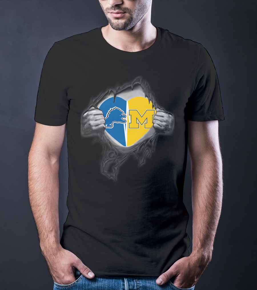 Detroit Lions Michigan Wolverine Heart Fusion T-Shirt