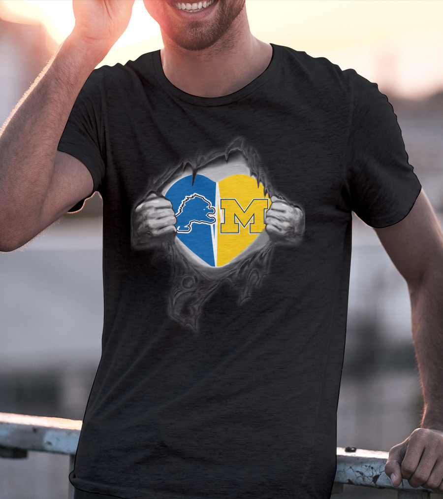 Detroit Lions Michigan Wolverine Heart Fusion T-Shirt
