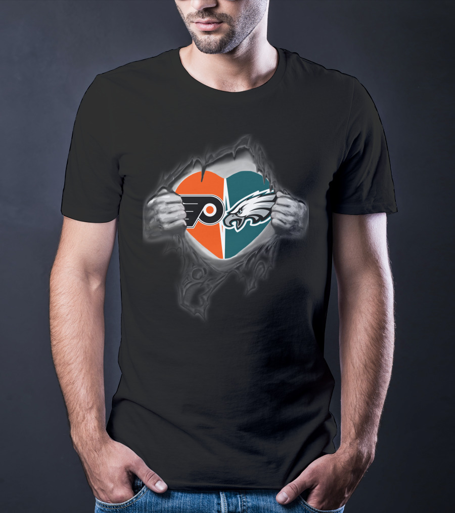 Philadelphia Eagles Flyers Heart Emblem Fan Allegiance T-Shirt