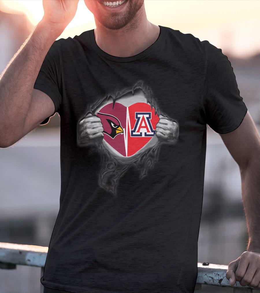 Arizona Cardinals Arizona Wildcats Heart Logo Inside Torn Chest T-Shirt