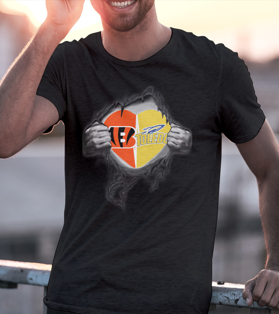 Cincinnati Bengals Toledo Rockets Heart Logo Fusion T-Shirt