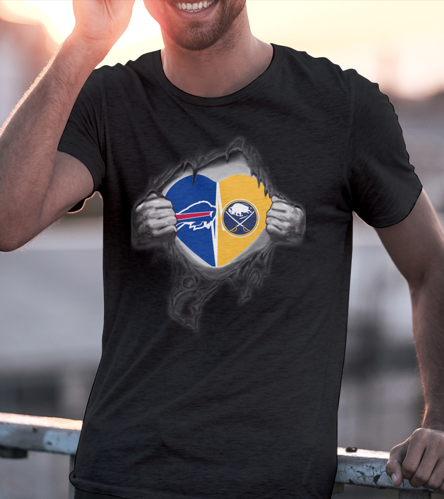 Buffalo Bills Sabres Dual Heart Symbol With Team Logos T-Shirt