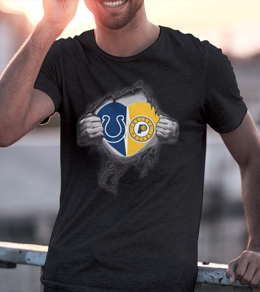 Colts Indiana Pacers Heart Inside Logo Combination T-Shirt