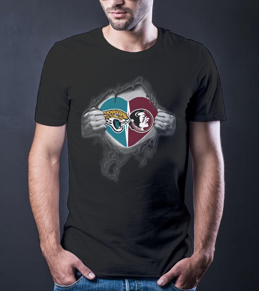 Jaguars Florida State Seminoles Heart Tornчерез T-Shirt