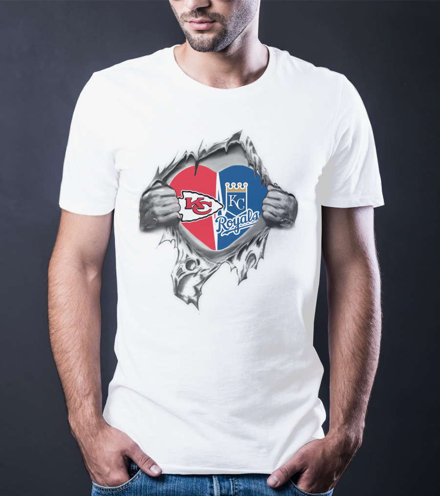 Kansas City Chiefs Royals It's In My Heart Logo Heart Split Chiefs And Royals T-Shirt