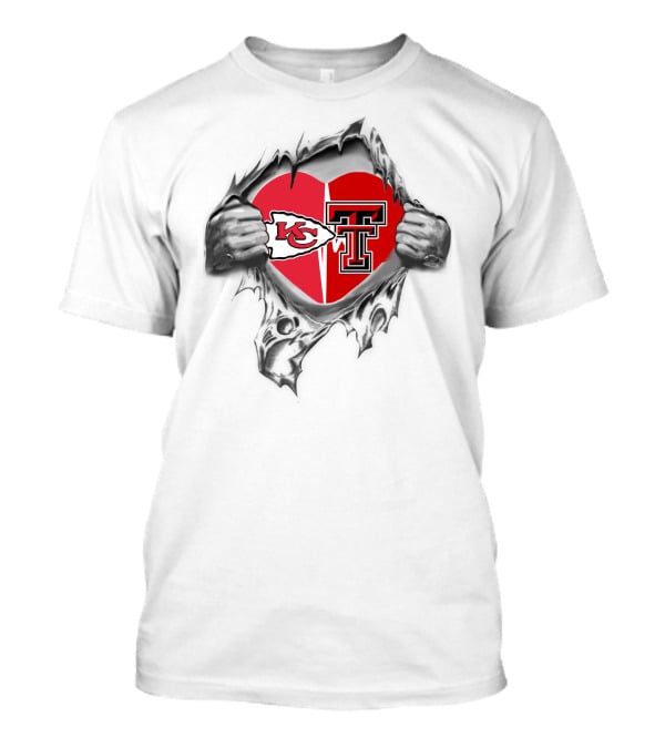 Kansas City Chiefs Texas Tech Heart Logos Torn T-Shirt