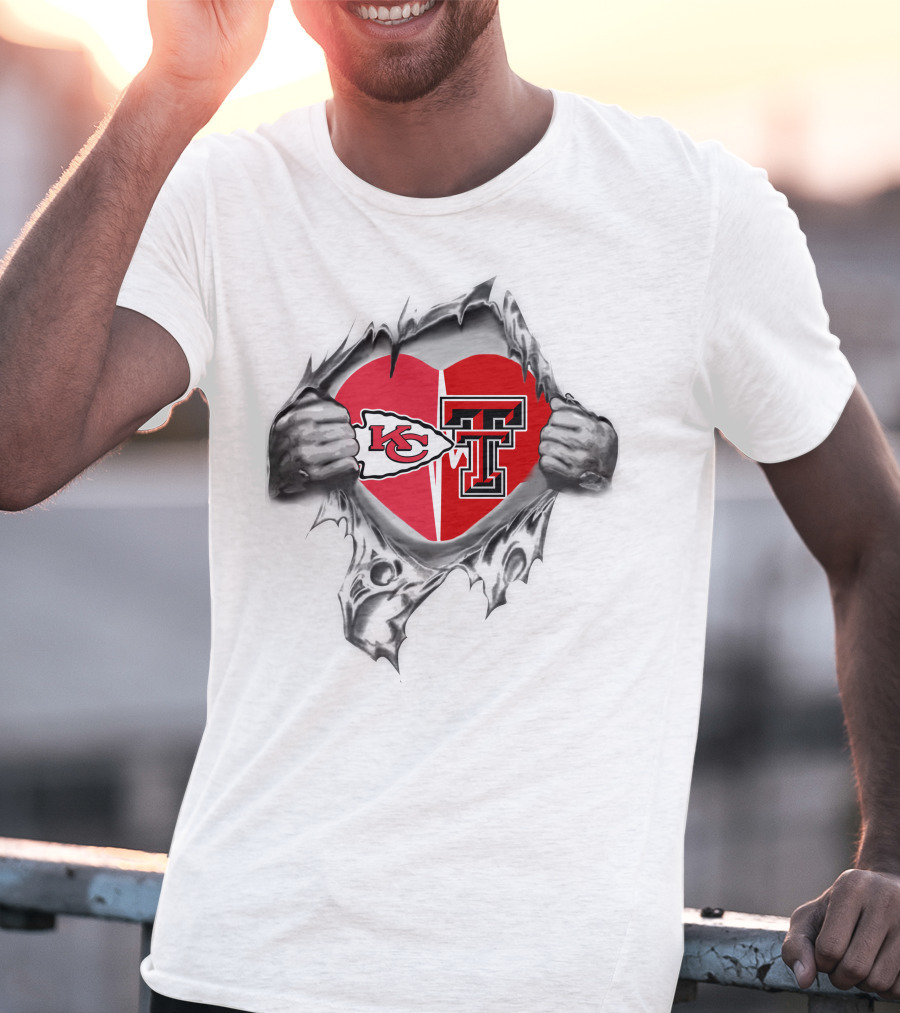 Kansas City Chiefs Texas Tech Heart Logos Torn T-Shirt