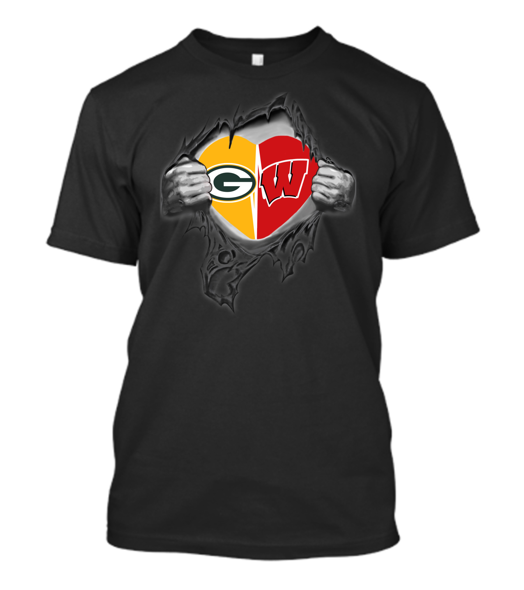 Packers Badgers Heart Tearing Open T-Shirt