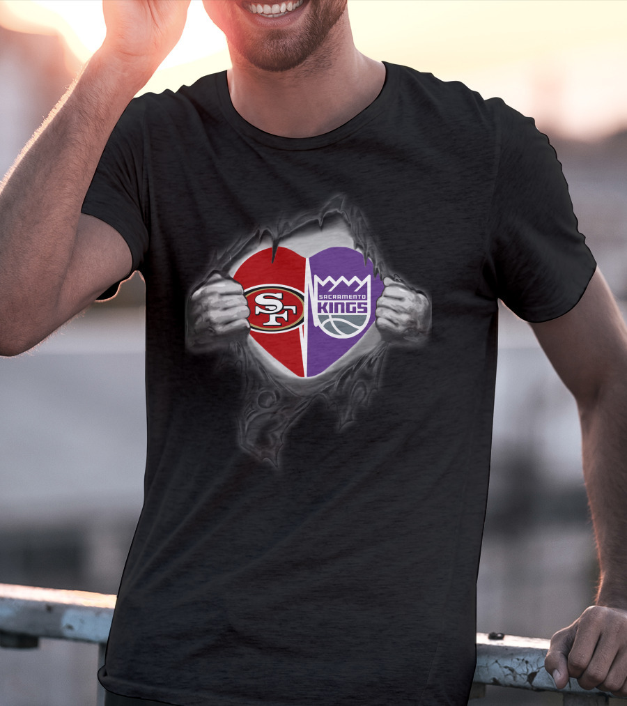 Sf 49ers Sacramento Kings Heart Logos Torn T-Shirt