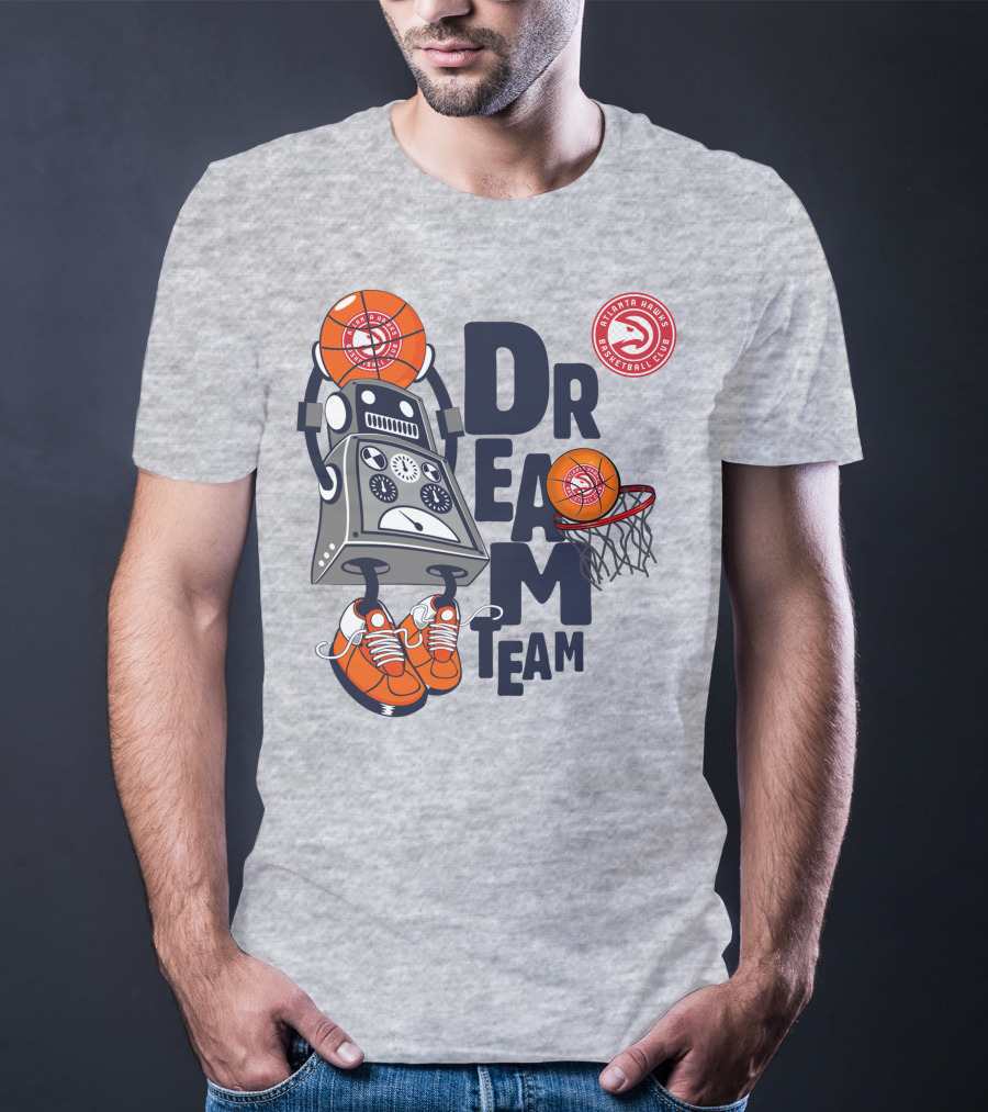 Atlanta Hawks Dream Team Basketball Club Robot And Hoop T-Shirt