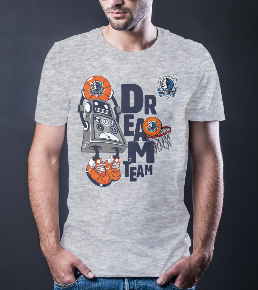 Dallas Mavericks Dream Team Robot With Basketball And Hoop T-Shirt