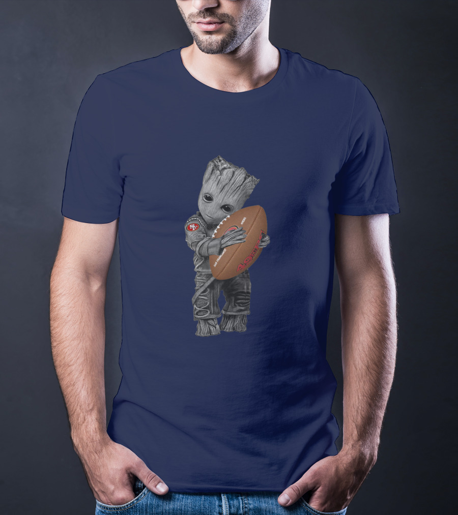 49ers Baby Groot Holding Football Nfl Crossover T-Shirt
