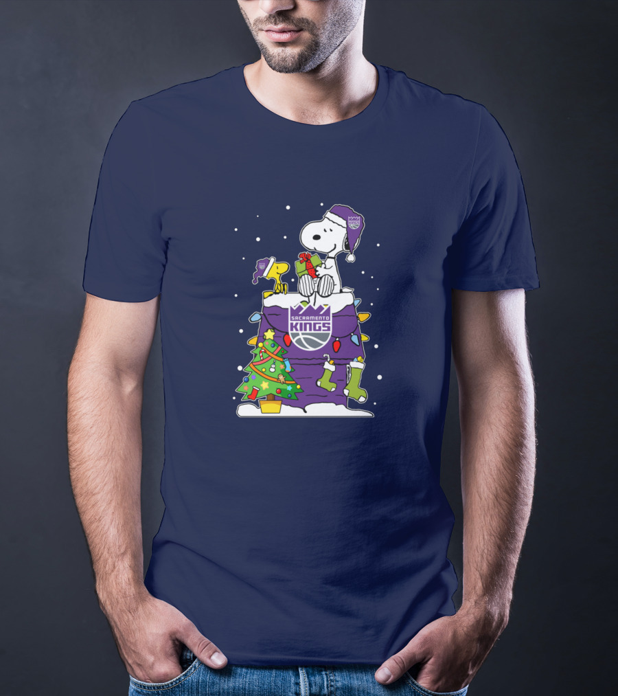 Snoopy Woodstock Sacramento Kings Christmas Tree Holiday Celebration T-Shirt