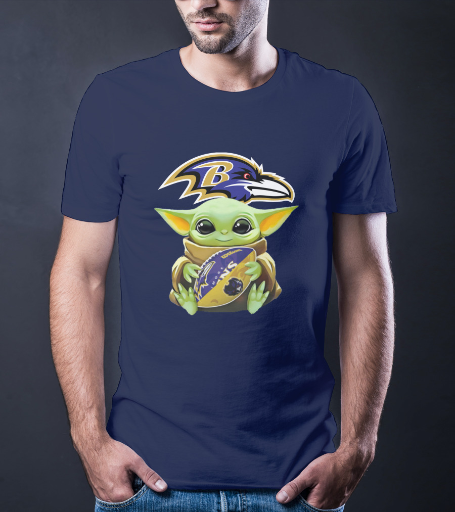 Baltimore Ravens Baby Yoda Holding Football With Team T-Shirt