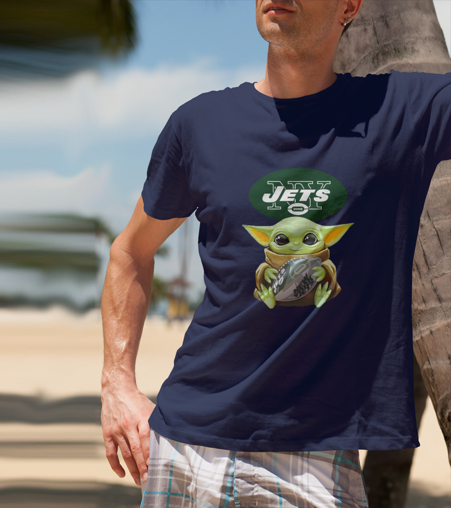 Jets Baby Yoda Holding Football New York T-Shirt